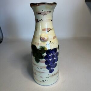 HD Designs Napa Ceramic Wine Carafe Hand-Painted Purple Grapes Decanter Vase 11"